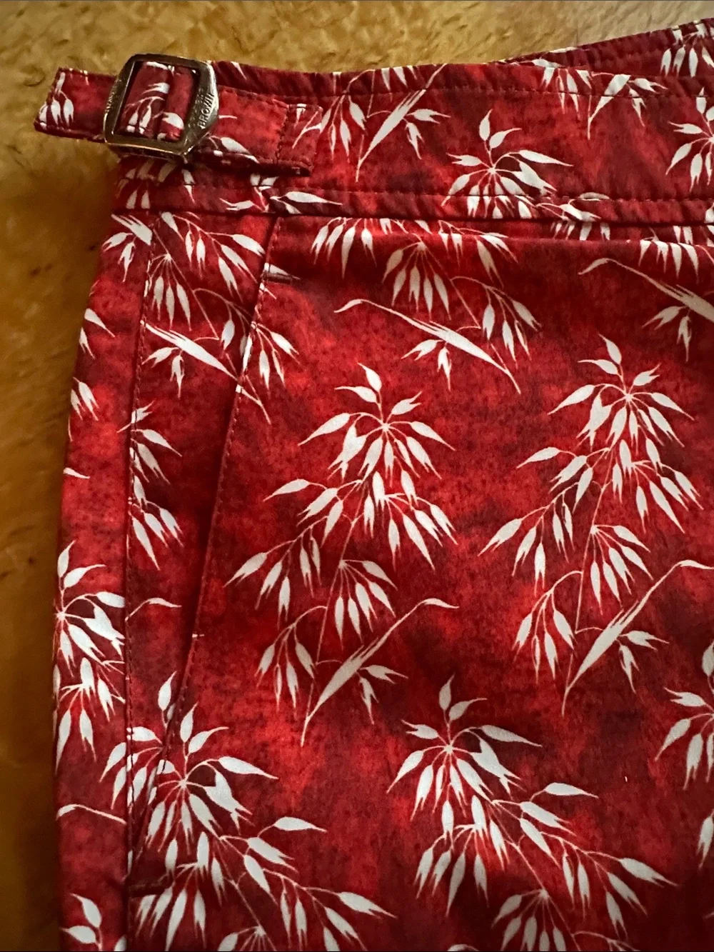 Orlebar Brown Red Floral Buckle-Waist Bermuda Shorts